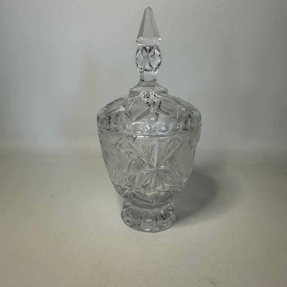 Vintage Cut Glass Crystal Sugar Bowl Candy Dish w/Lid Rose & Diamonds Footed - Picture 2 of 8